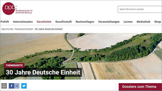 Screenshot bpb zu 30 Jahren Deutsche Einheit