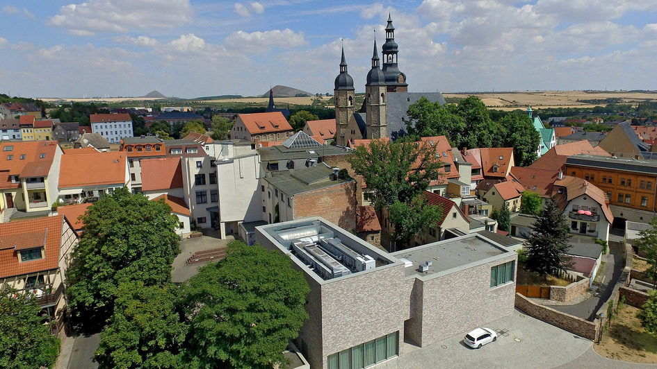 Blick auf Eisleben mit St.Andreaskirche, Luthers Sterbehaus und Museum