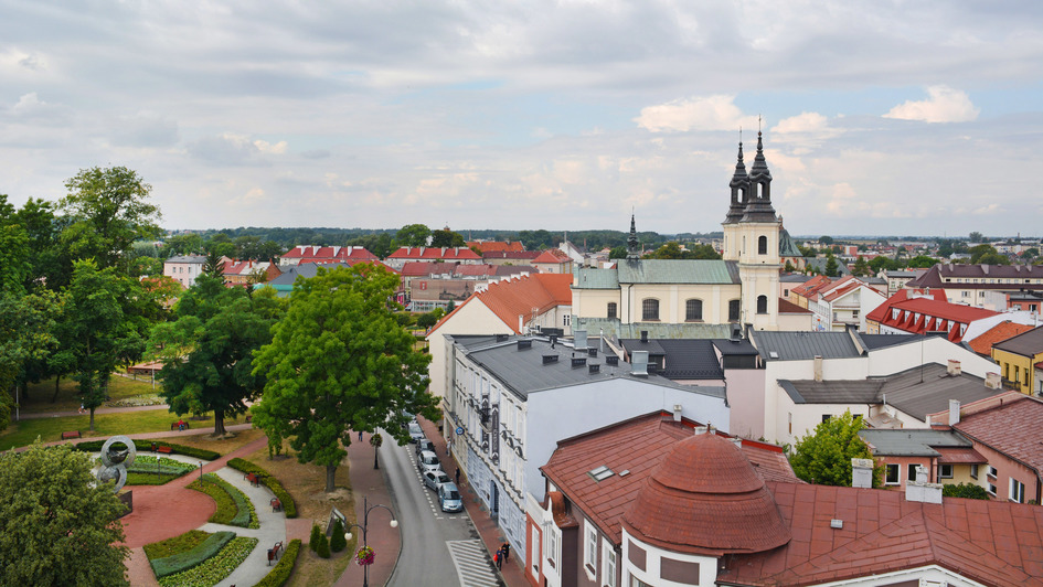 Blick auf die Kleinstadt Wielun in Polen