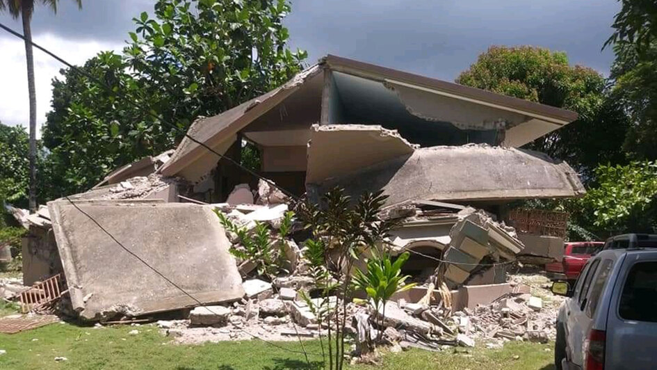 Eingestürztes Haus auf Haiti nach dem Erdbeben am 14. August 2021