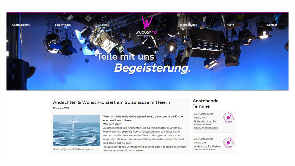 Screenshot der Webseite sublan.tv